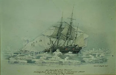 Incidents on a Trading Journey: HMS Terror Making Fast to an Iceberg in Hudsons Strait, August 18th 1836